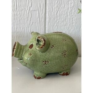 Ceramic Piggy Bank Cute Green Crackle Glaze Coin‎ Holder Pig